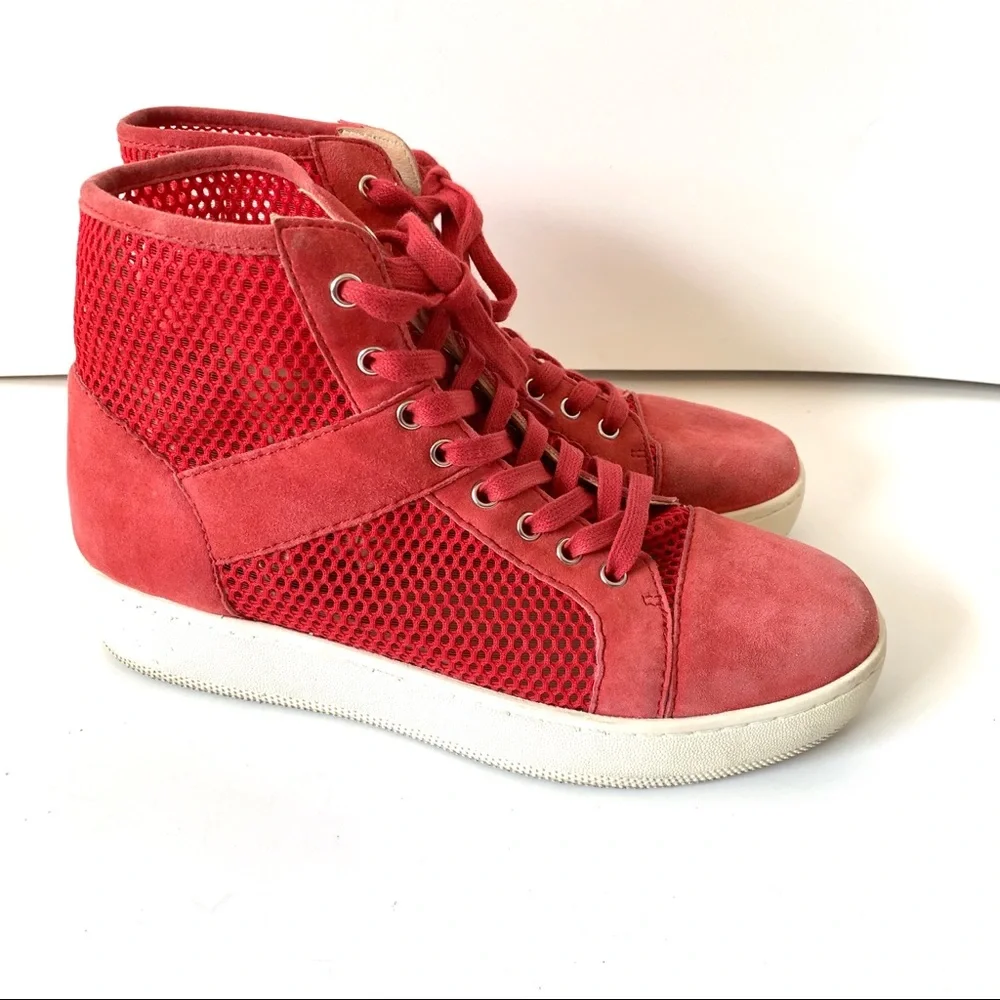 J SLIDES Red Suede & Mesh High Top Sneakers—SZ 8.5